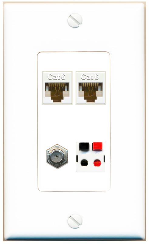 RiteAV 2 CAT6 COAX SPEAKER Wall Plate [White]