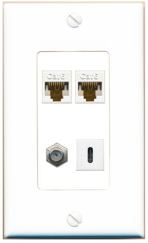 RiteAV 2 CAT6 COAX USBC Wall Plate [White]