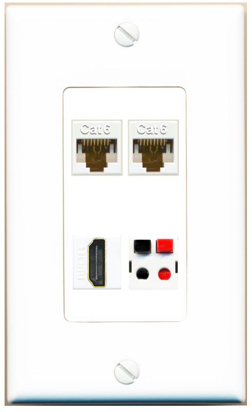 RiteAV 2 CAT6 HDMI SPEAKER Wall Plate [White]