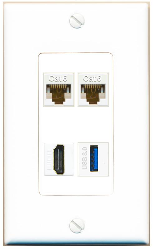 RiteAV 2 CAT6 HDMI USB-3 Wall Plate [White]
