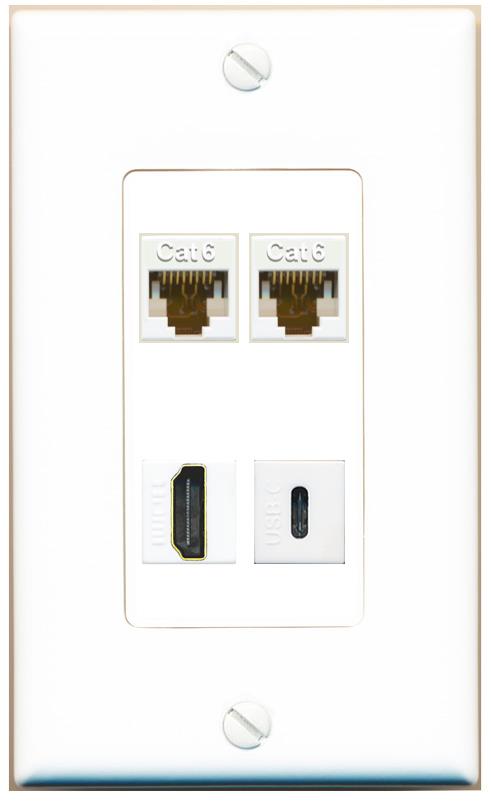 RiteAV 2 CAT6 HDMI USBC Wall Plate [White]