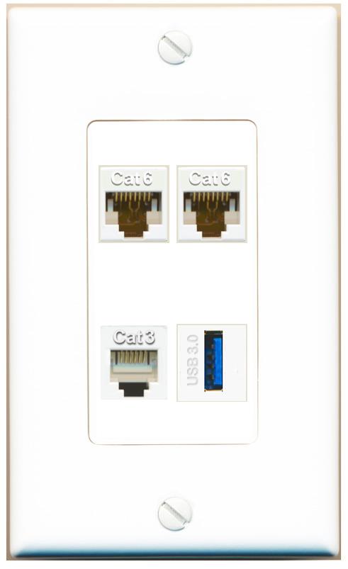 RiteAV 2 CAT6 PHONE USB-3 Wall Plate [White]