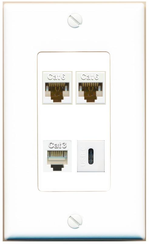 RiteAV 2 CAT6 PHONE USBC Wall Plate [White]