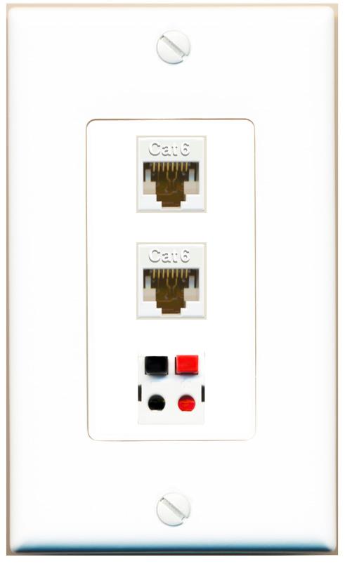 2 CAT6 SPEAKER Wall Plate [White]