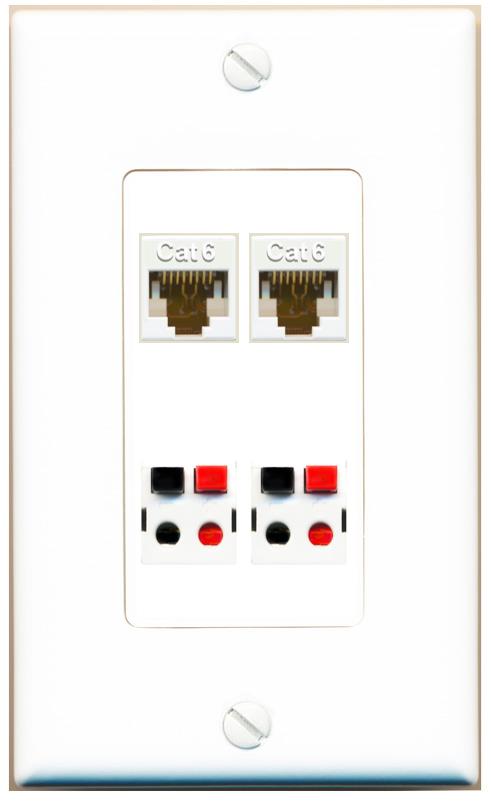 RiteAV 2 CAT6 2 SPEAKER Wall Plate [White]
