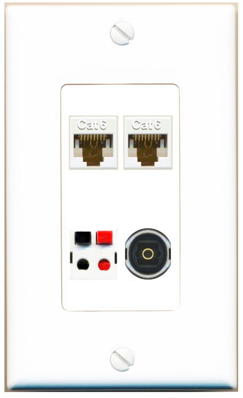 RiteAV 2 CAT6 SPEAKER TOSLINK Wall Plate [White]