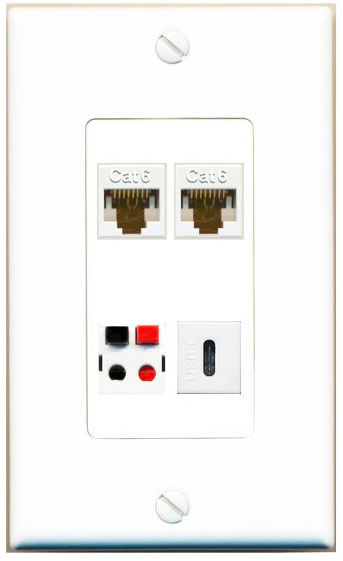 RiteAV 2 CAT6 SPEAKER USBC Wall Plate [White]