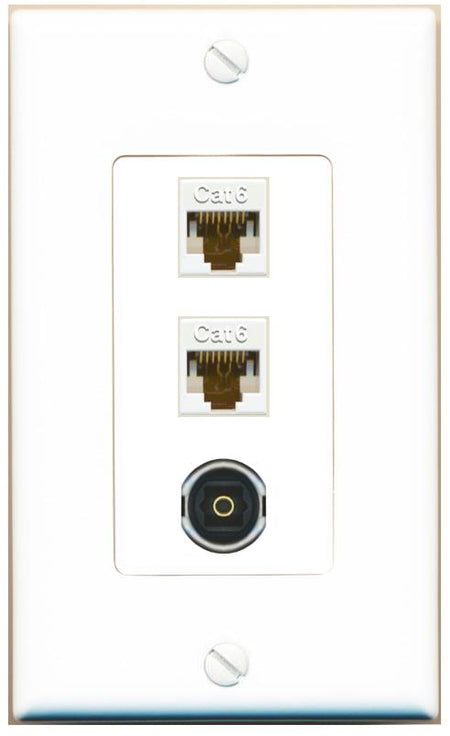 2 CAT6 TOSLINK Wall Plate [White]