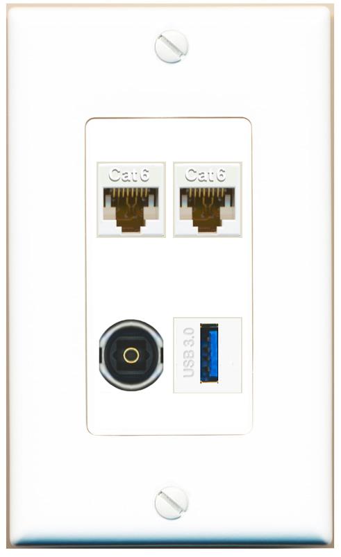 RiteAV 2 CAT6 TOSLINK USB-3 Wall Plate [White]