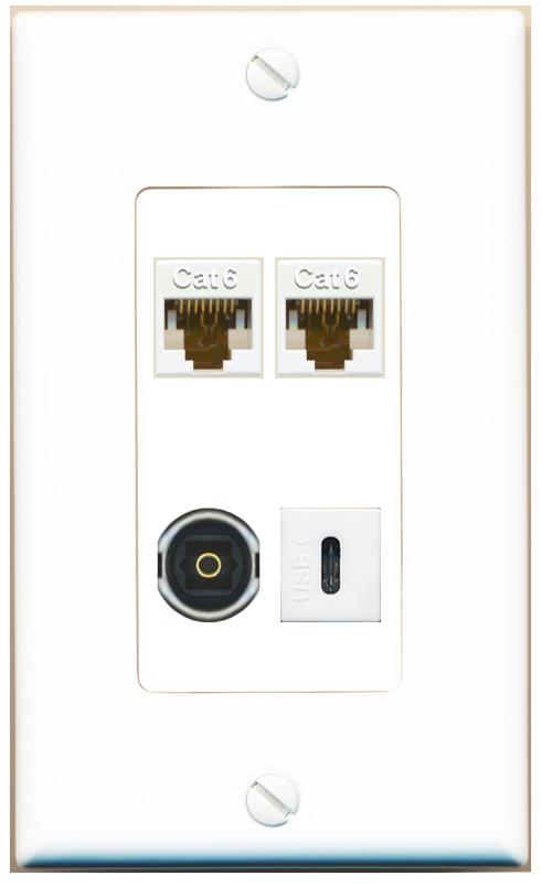 RiteAV 2 CAT6 TOSLINK USBC Wall Plate [White]