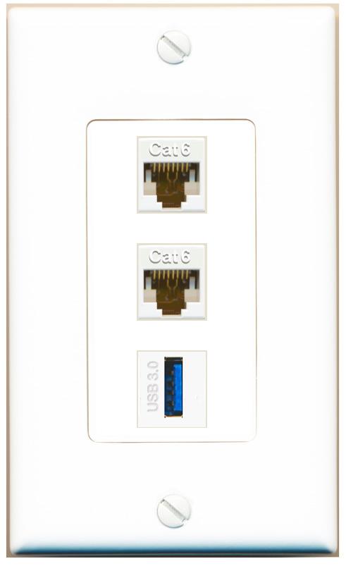 2 CAT6 USB-3 Wall Plate [White]