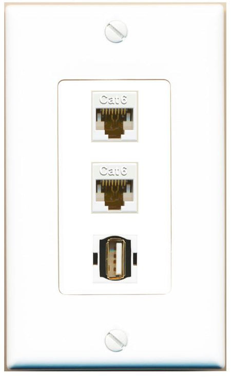 2 CAT6 USB2 Wall Plate [White]