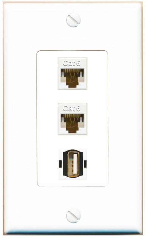 2 CAT6 USB2 Wall Plate [White]