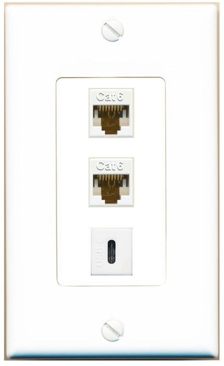 2 CAT6 USBC Wall Plate [White]