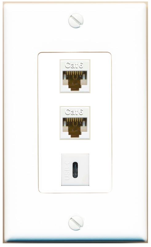 2 CAT6 USBC Wall Plate [White]