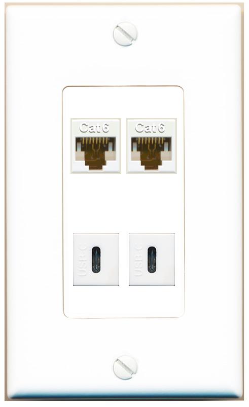 RiteAV 2 CAT6 2 USBC Wall Plate [White]