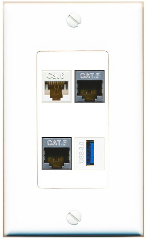 RiteAV CAT6 2 CAT7 USB-3 Wall Plate [White]