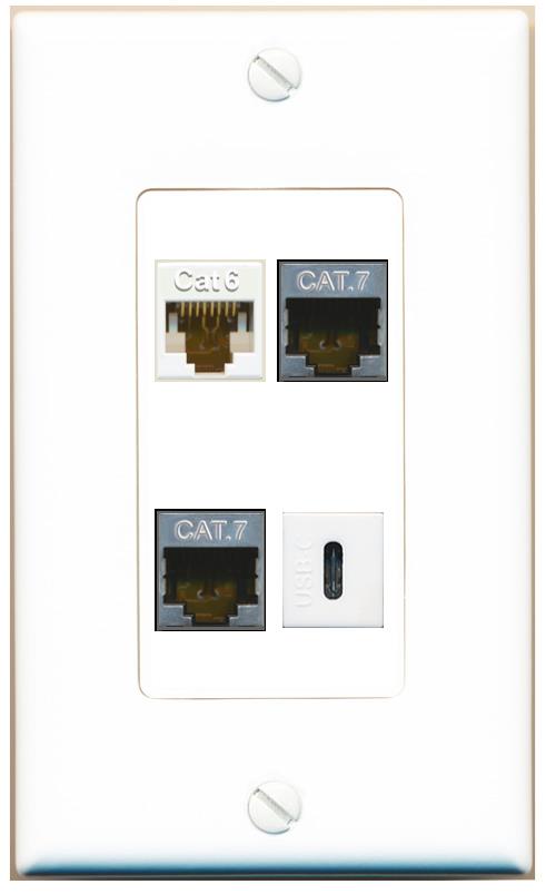 RiteAV CAT6 2 CAT7 USBC Wall Plate [White]