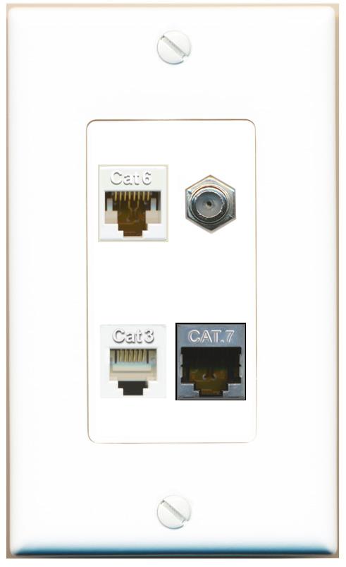 RiteAV CAT6 CAT7 COAX PHONE Wall Plate [White]