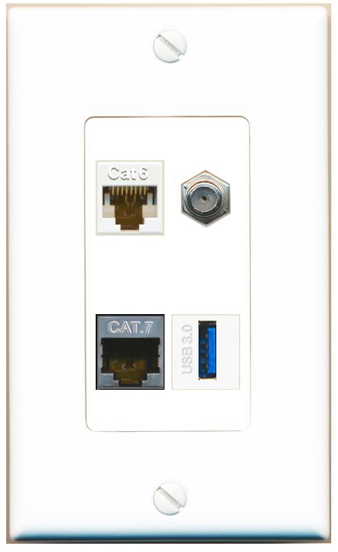 RiteAV CAT6 CAT7 COAX USB-3 Wall Plate [White]