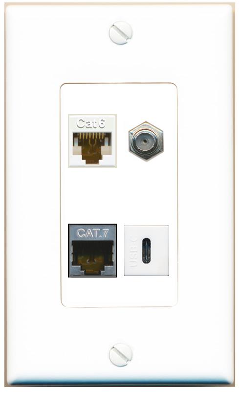RiteAV CAT6 CAT7 COAX USBC Wall Plate [White]