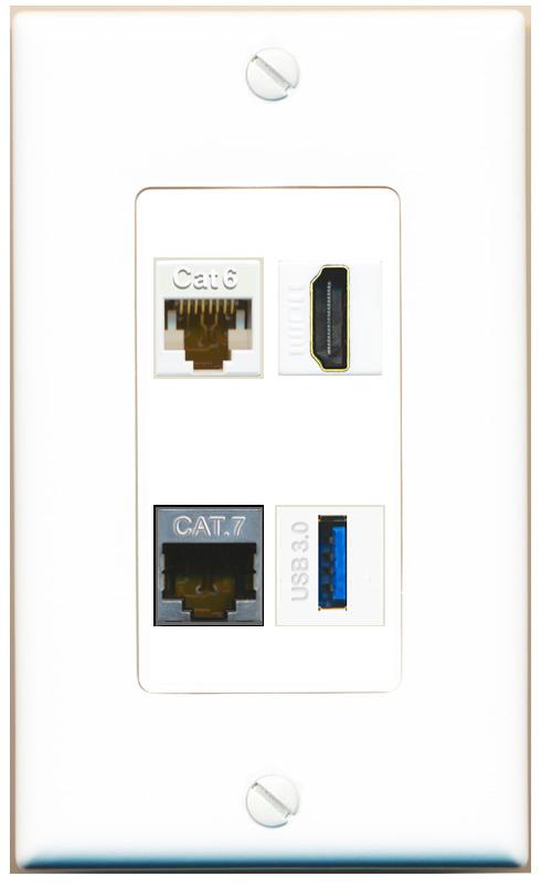 RiteAV CAT6 CAT7 HDMI USB-3 Wall Plate [White]