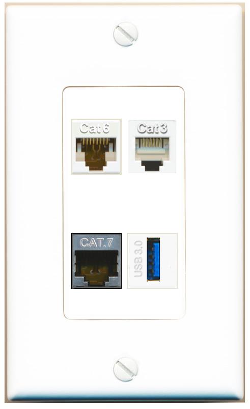 RiteAV CAT6 CAT7 PHONE USB-3 Wall Plate [White]