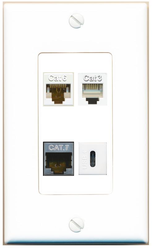 RiteAV CAT6 CAT7 PHONE USBC Wall Plate [White]