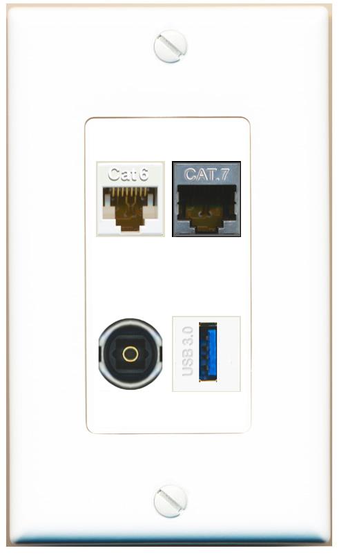 RiteAV CAT6 CAT7 TOSLINK USB-3 Wall Plate [White]