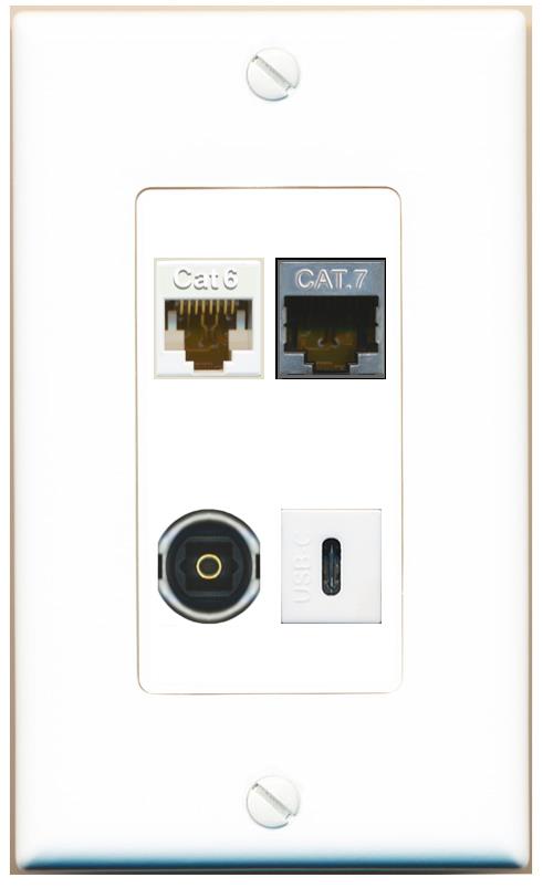 RiteAV CAT6 CAT7 TOSLINK USBC Wall Plate [White]