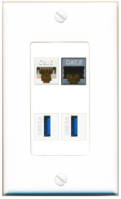 RiteAV CAT6 CAT7 2 USB-3 Wall Plate [White]