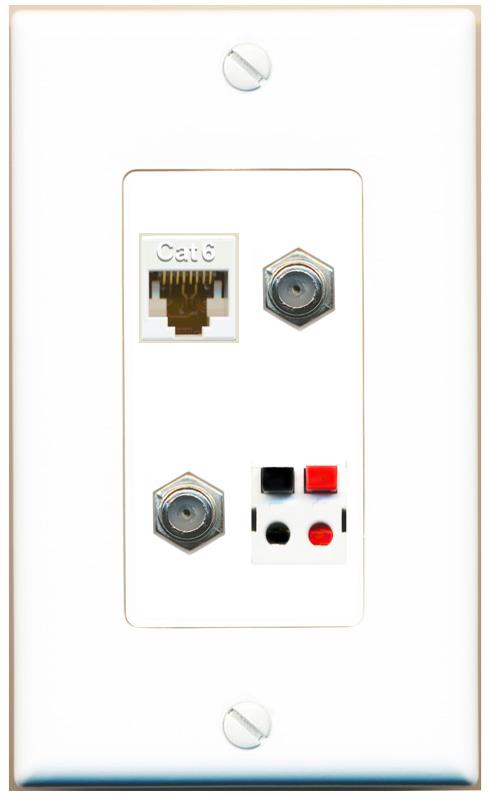 RiteAV CAT6 2 COAX SPEAKER Wall Plate [White]