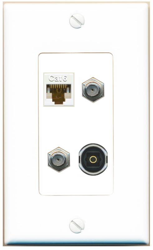 RiteAV CAT6 2 COAX TOSLINK Wall Plate [White]