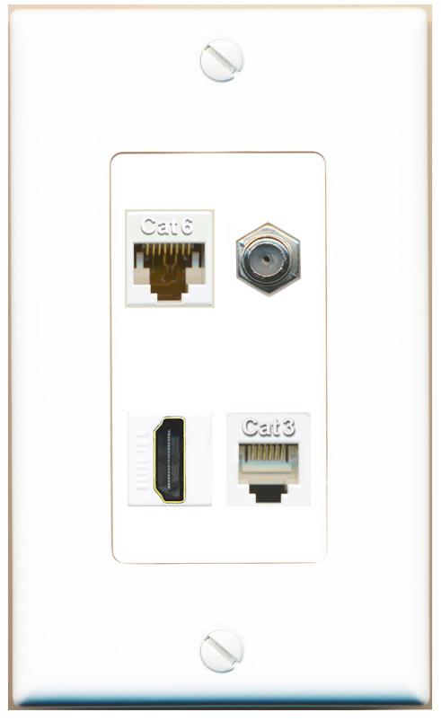 RiteAV CAT6 COAX HDMI PHONE Wall Plate [White]