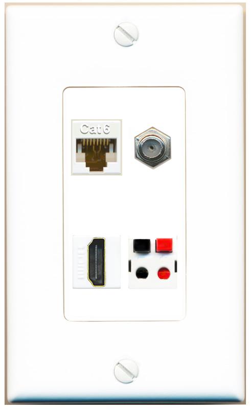 RiteAV CAT6 COAX HDMI SPEAKER Wall Plate [White]