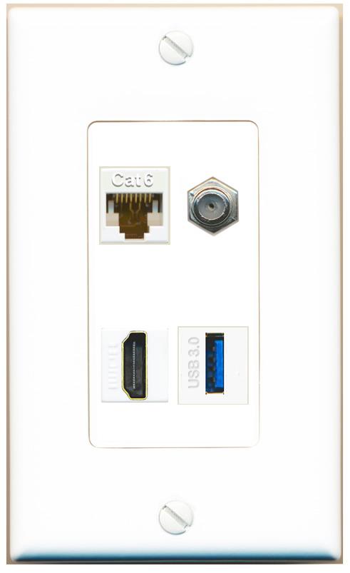 RiteAV CAT6 COAX HDMI USB-3 Wall Plate [White]