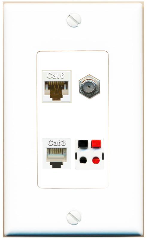 RiteAV CAT6 COAX PHONE SPEAKER Wall Plate [White]