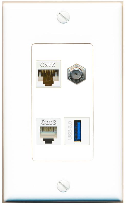 RiteAV CAT6 COAX PHONE USB-3 Wall Plate [White]