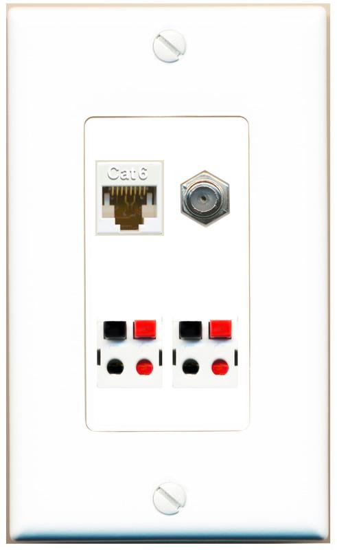 RiteAV CAT6 COAX 2 SPEAKER Wall Plate [White]