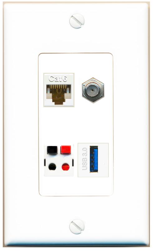 RiteAV CAT6 COAX SPEAKER USB-3 Wall Plate [White]