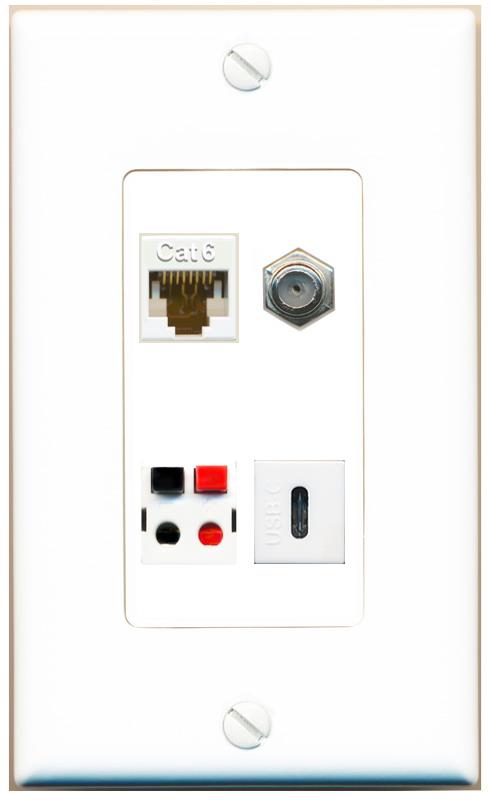 RiteAV CAT6 COAX SPEAKER USBC Wall Plate [White]