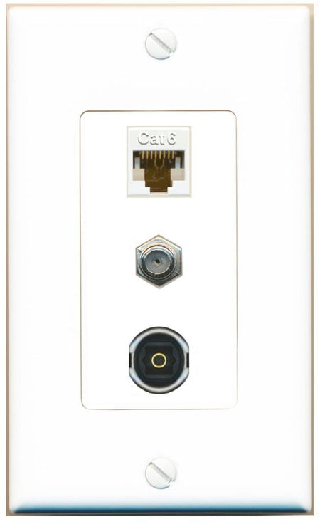 CAT6 COAX TOSLINK Wall Plate [White]