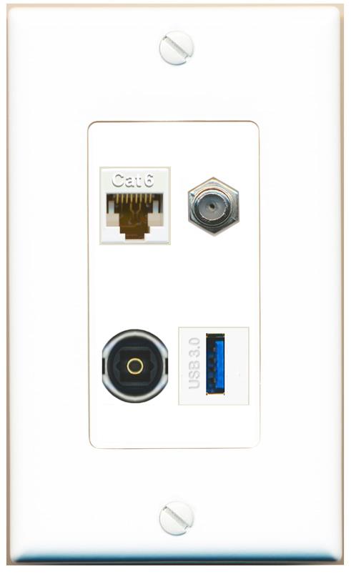 RiteAV CAT6 COAX TOSLINK USB-3 Wall Plate [White]
