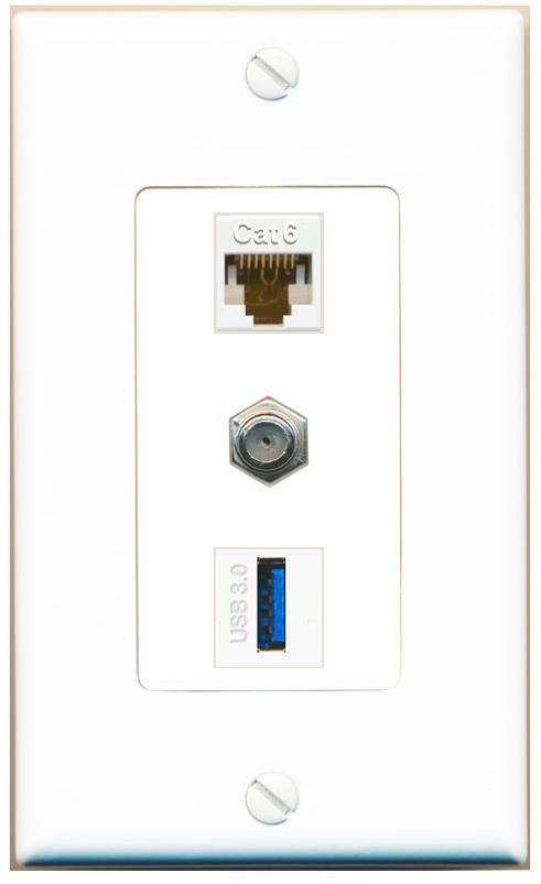 CAT6 COAX USB-3 Wall Plate [White]