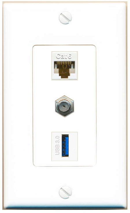 CAT6 COAX USB-3 Wall Plate [White]