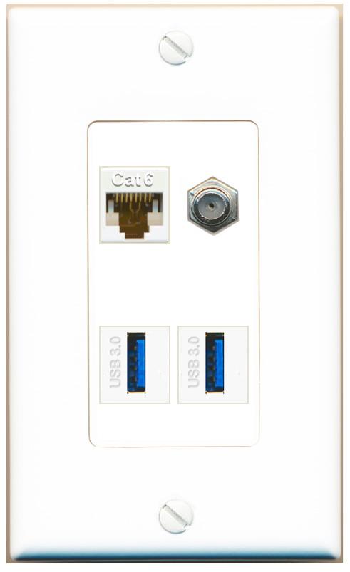 RiteAV CAT6 COAX 2 USB-3 Wall Plate [White]