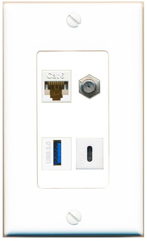 RiteAV CAT6 COAX USB-3 USBC Wall Plate [White]