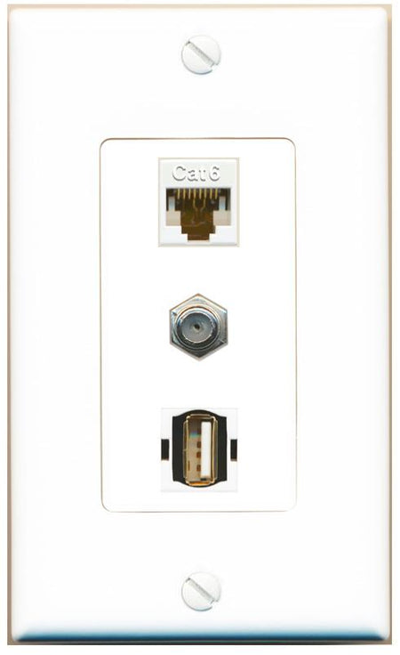 CAT6 COAX USB2 Wall Plate [White]