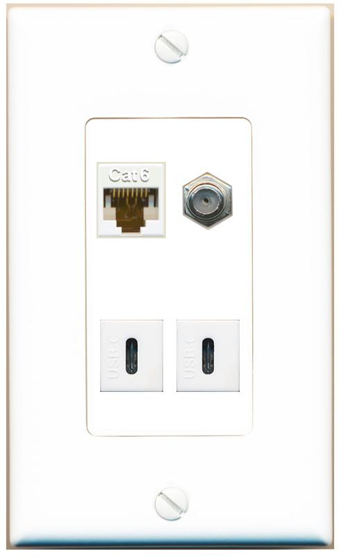 RiteAV CAT6 COAX 2 USBC Wall Plate [White]