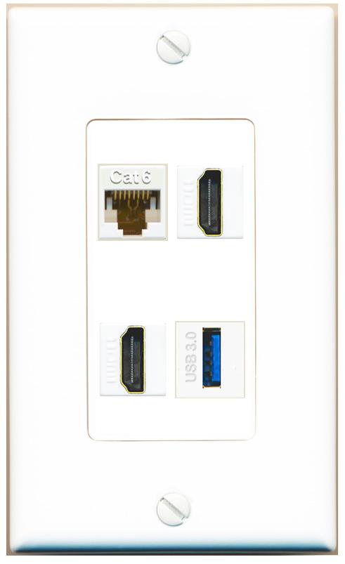 RiteAV CAT6 2 HDMI USB-3 Wall Plate [White]